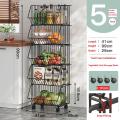 Vegetable Rack Fruit Rack Vegetable Storage Organizer Bin 4 Tier  Metal Wire Basket  for Kitchen Rotating Trolley Portable for Onion Cutlery, Spice,Jars Container Removable Basket. 