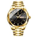 Stainless Steel Waterproof Watch Men's Gold Luminous Dual Calendar Korean Version Quartz Wrist Watch. 