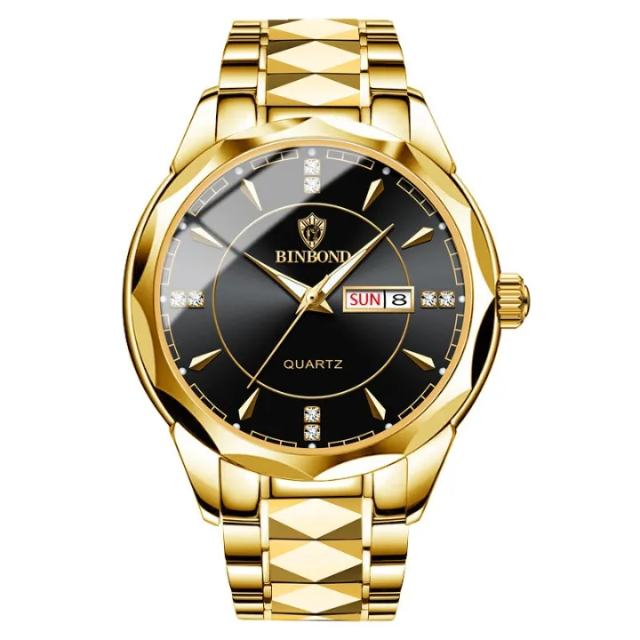 Stainless%20Steel%20Waterproof%20Watch%20Men's%20Gold%20Luminous%20Dual%20Calendar%20Korean%20Version%20Quartz%20Wrist%20Watch%20-%20Image%205