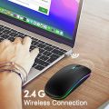 RGB Wireless Mouse With Stiched Mousepad - Slim & Silent 7 Colour LED Lights - Dual Mode 2.4G & Bluetooth Rechargable Portable Optical Office Mouse With USB Receiver - 3 Adjustable DPI Levels for Notebook, PC, Computer, MacBook. 