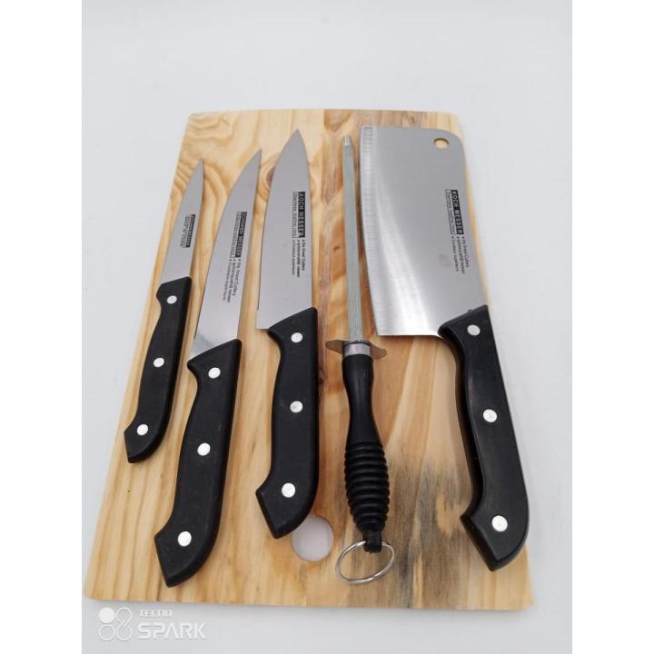 Pack of 5 pcs Kitchen Knife Set + Wooden Cutting Board BY HK DEALER