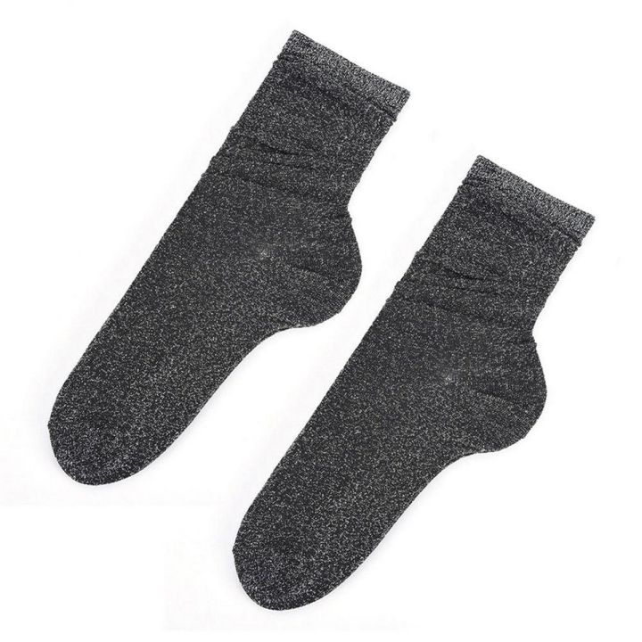 Fashion Women Glitter Shiny Socks Autumn Winter Solid Color Casual Socks Gift