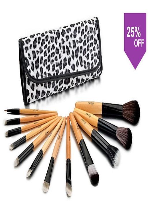 12 Pieces Makeup Brushes Set With Beautifull White Cheeta Pouch