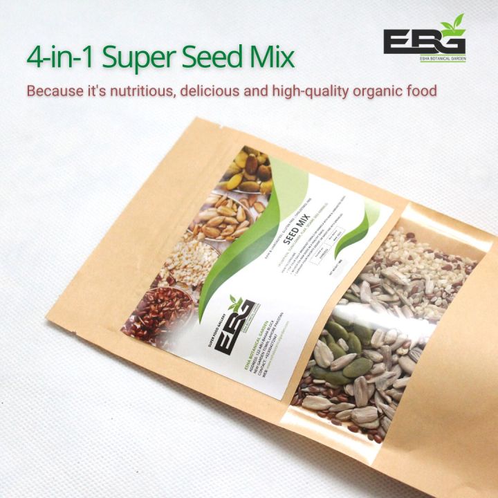 EBG's Super Seed Mix (Pumpkin Seeds, Sesame Seeds, Sunflower Seeds, Flax Seeds) 100g Pouch Pack (Raw, Unroasted, Unsalted)