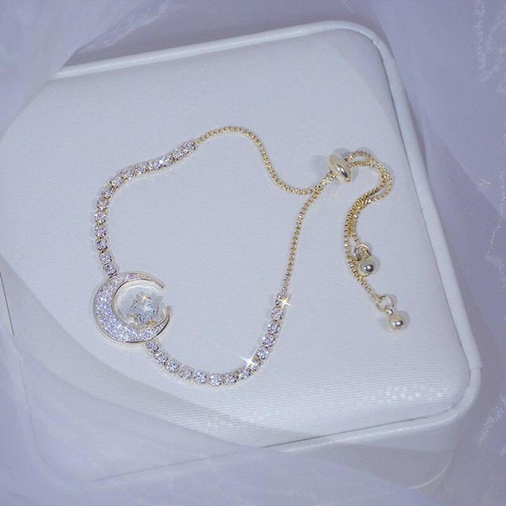 Luxury 925 Sliver Zircon Moon Star Diamond Bracelet Woman Bangles Anniversary