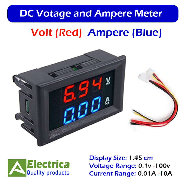 DC 100 Volt 10 Amp Meter Dual Display Digital Panel Meter DC Volt & Ampere Power Tester by Electrica