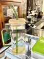 Aesthetic Glass Mug with Bamboo Cap & Reusable Straw – Pinterest Find Heat-Resistant Square Mug with Handle for Iced Beverages, Smoothies, Cocktails & Infused Water , Hot Drinks for Grils |  Woman. 