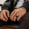 4Pcs Retro Simple Stainless Steel Opening Adjustable Wide Ring Men's Gothic Pattern Metal Ring Casual Jewelry. 