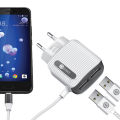 H-86 Power Charger - 2.1 Amp - Dual Charging Port With Attached 1.2m MicroUSB Cable. 