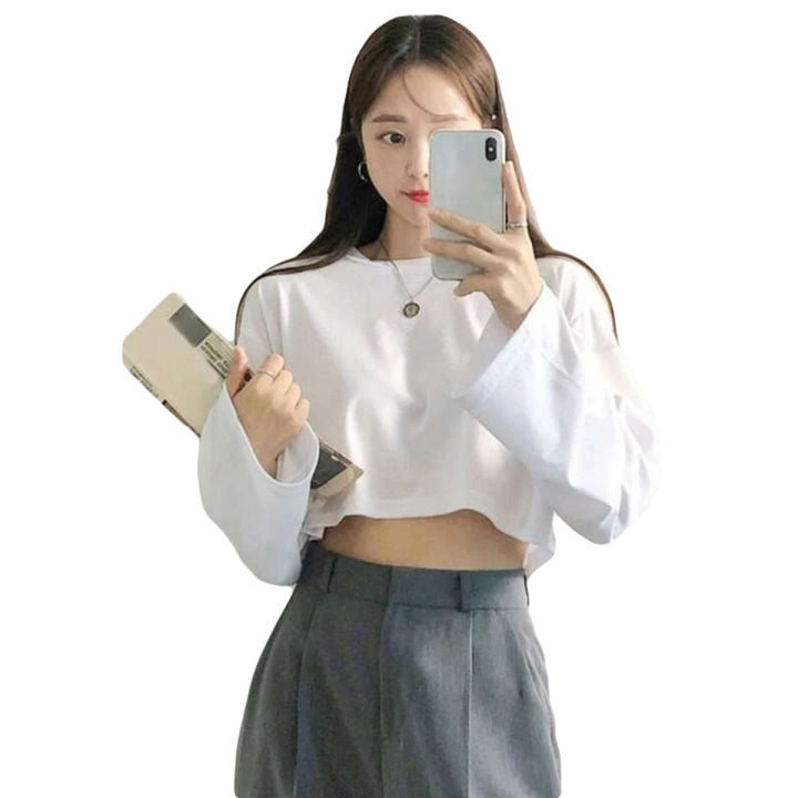 DROP SHOULDER OVERSIZED CROP TEE-WHITE
