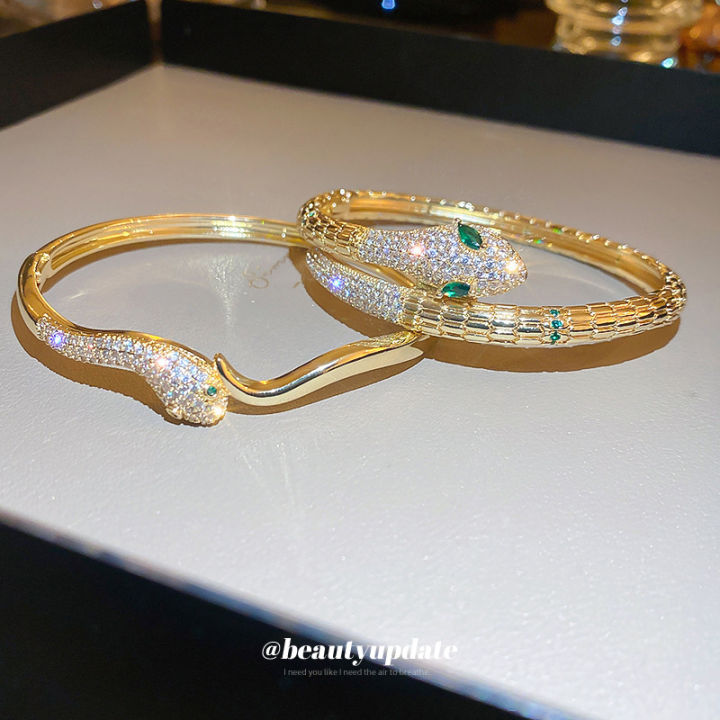 Real Gold Electroplated Zircon Snake Bracelet Fashion Design Bracelet Personality Affordable Luxury Creative Style Bracelet