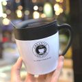 BORREY Coffee Mugs Creative Coffee Travel Cup With Lid Spoon Stainless Steel Coffee Mug Warmer With Handle Metal Tea Cup 300-ml. 
