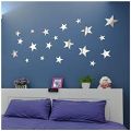20Pcs 3D Star Shape Acrylic Mirror Wall Stickers Floor Stickers DIY Art Mural Decals for Kids Room Living Room Home Decor Removable (Silver). 