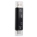 D-188 3 in 1 TF & USB to Micro USB & Type-C Card Reader OTG Adapter Connector. 