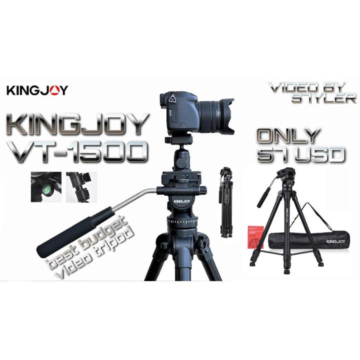 Kingjoy VT-1500 lightweight professional video tripod & VT-1510 fluid drag pan head-3 section, 65in, 4.8lbs
