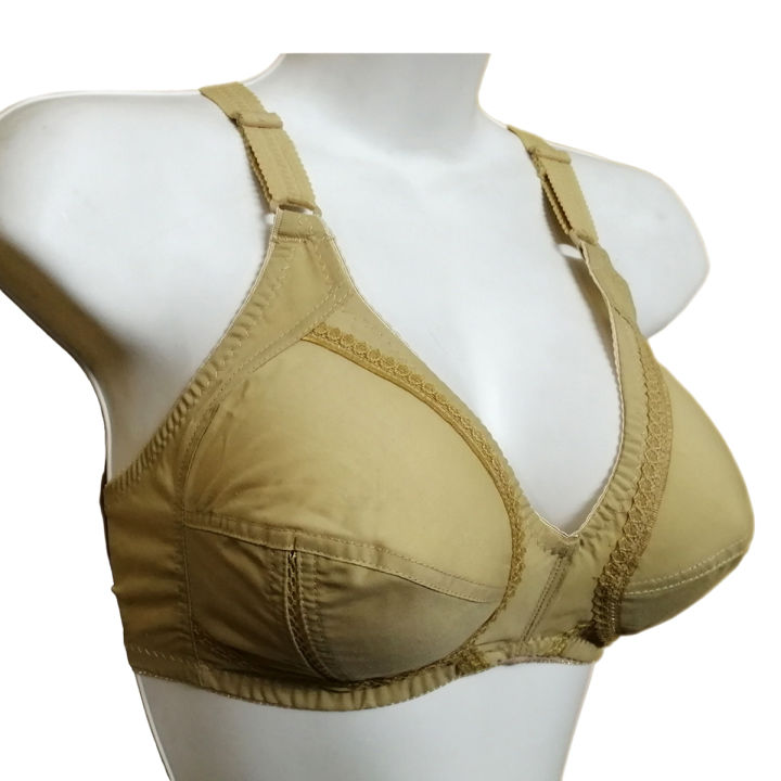 Best Quality Non Padded Bras for Women with Lace Decoration Casual Bras for Girls Adjustable Inner Wear Ladies Brassiere for C and D Cups Comfortable Brazzer in Beige 34 to 50 Size Bra Available Under Garments for Girls and Womens