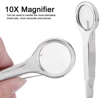 10X Handheld Magnifying Glass with Tweezers Stainless Steel Mini Magnifying Glass Loupe for Inspection Jewelry Coins Stamps Maps