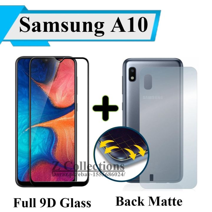 Samsung Galaxy A10 Full Black 9D|5D|6D|10D|11D|21D Tempered Glass Screen Protector Full Glue Edge To Edge + Back Matte Protector Soft Skin Sheet Soft Film Protector For  Samsung Galaxy A10