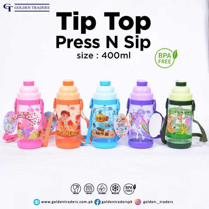 Cartoon Characters Water Bottle With Straw Bright  Tip Top Press N Sip