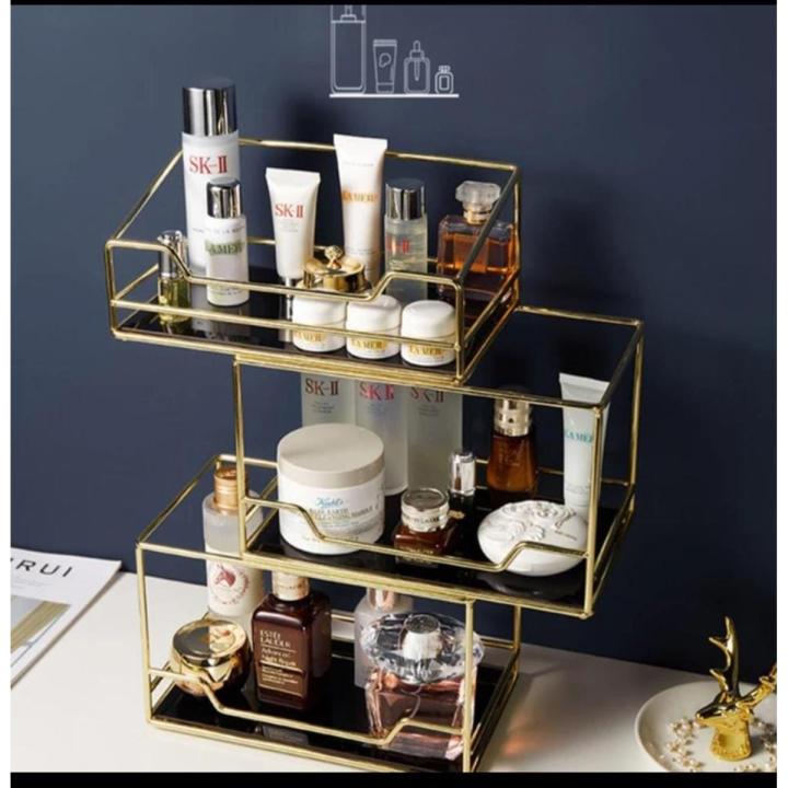 Cosmetic storage box transperant makeup organizer 3 tier glass trays
