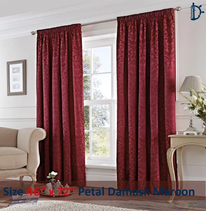 Jacquard%20Curtains%20Set,%20Lined%20Tape%20Top%20Curtains%20-%20Petal%20Damask%20Maroon%20Red%20-%20Pack%20of%202%20with%20FREE%20Tie%20Back%20-%20Image%202
