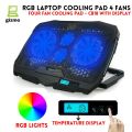 Laptop Cooling Pad Dual Fan With RGB Lights - Cooling Stand 1 / 2 / 4 / 6 Fan With Mobile Stand & Adjustable Speed & Light Button With 7 Gear To Adjust Height - For Upto 20" Laptops - USB Powered Connection. 