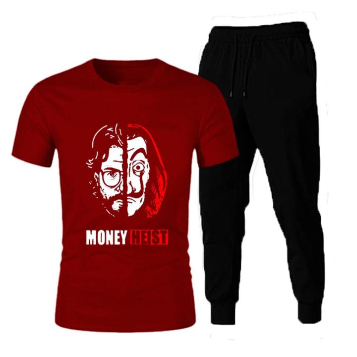 Money Heist Printed Tracksuit Black Half Sleeves Cotton T shirt