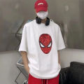 Douyin Spider-Man face change color sequined boy short sleeve T-shirt cotton cartoon flip parent-child top. 
