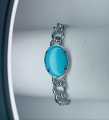 Feroza Stone & Silver Chain Bracelet For (Men & Boys). 