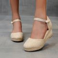 Sandals Ladies Straw Hemp Rope Sandals Retro Linen Canvas Wedge Round Toe Casual Singles Shoe Elegant Closed Toe Sandal. 