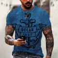 2022 Men's Summer Personality Youth World Map 3D Printing Ocean Anchor O Neck Short Sleeve T-Shirt. 