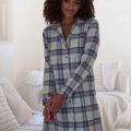 B75 open button  check long shirt for ladies. 