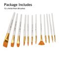 Giorgione Paint Brush Set of 12 Mix Brushes,Nylon Hair Brushes for Oil Watercolor Painting, Face Body Model Paint, Nail Art, Miniature Detailing & Rock Painting. 