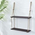 Wall Mounted Rope Hanging Shelf - Laminated Wooden Floating Rope Shelf Organizer - With 2x Solid Wooden Racks for Bedroom/Kitchen/Office. 