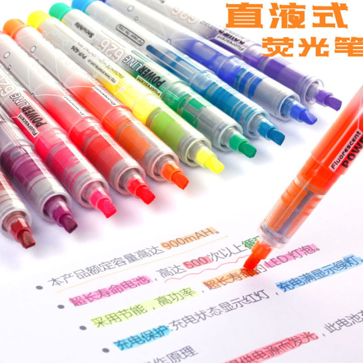 Snow white 626 highlighter color straight liquid marker pen marker pen multi-color pen student supplies ten colors optional