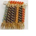 Fancy Golden Color Diamonds Designer Safety pin Saree pin one Side of Safety pin - Pack of 6. 