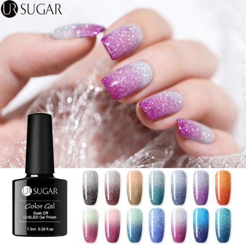 UR SUGAR Rainbow Thermal Color Changing Gel Nail Polish Holographic Glitter Temperature Soak Off UV Gel Varnish 7.5ml Nail Art