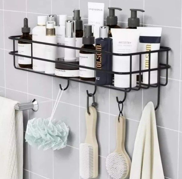 Bathroom%20Metal%20Shelf%20with%204%20hooks%20for%20Room%20and%20Bathroom%20Storage%20Hanging%20Shelf%20Organizer-Wall-Mounted%20Spice%20Rack%20Organizer,%20Shower%20Shampoo%20Holder,%20Bathroom%20Corner%20Frame,black,%20white%20-%20Image%205
