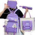 4pcs/set College Student  Fashion School Backpack Multiple Pockets Large Capacity  school bag Canvas Casual for Teenage Girls. 