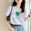Summer Cotton White Short SleeveTWomen's Korean-Style Casual Loose Bottoming Shirt Cartoon Half-Sleeve All-Matching Top. 