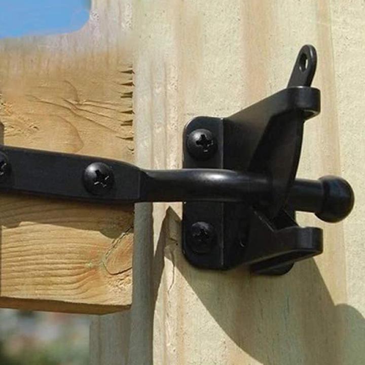 Self Locking Gate Latch Automatic Gravity Lever Fence Gate Lock for Wood Fence Gate Door Latches Steel Black