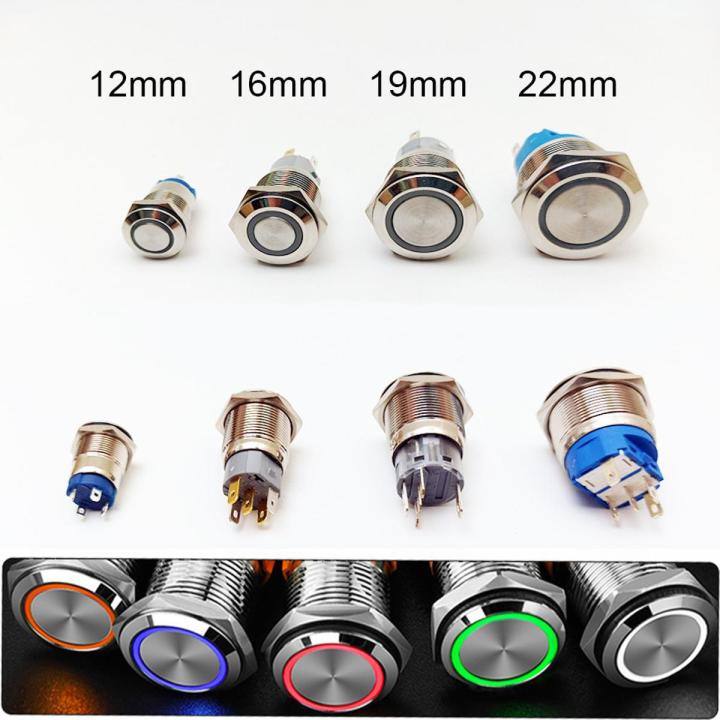 19mm 22mm Electronics Chrome Pin Foot Led Light Metal Push Button Momentary Switch Waterproof 12v 220v 24v 3v 6v LED Button Switch