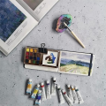 Portable Watercolor Palette, 15 Color Sketchbook Palette, Wooden Palette Box, Travel Paint Palette (Without Colors). 