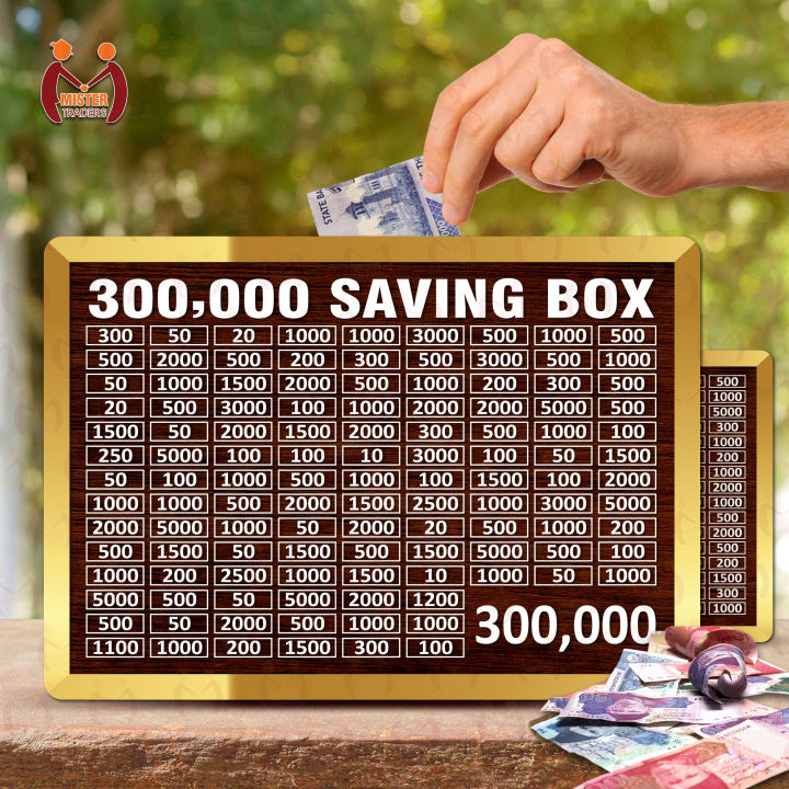 300,000 Wooden Saving Box with Money Challenge Chart – Cash Collection Bank for Kids & Adults – Gift Idea in Pakistan