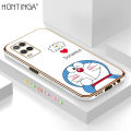Hontinga for OPPO A54/A54 2021 Back Cover（Free Lanyard）Luxury 6D Plating Grinning Cartoon Cat Side Pattern Case Soft Silicone Square Mobile Cover. 