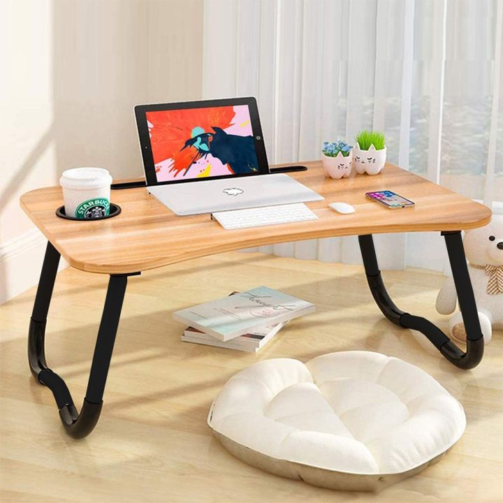 METALLO%20Wooden%20Gaming%20Laptop%20Table%20For%20Bed%20Foldable%20Stand%20Ergonomic%20Portable%20Drawing%20Notebook%20Reading%20Food%20Breakfast%20Serving%20With%20Inbuild%20Tablet%20And%20Cup%20Holder%20Slots%20Couch%20Black%20Brown%20Pink%20Yellow%20Green%20White%20Blue%20-%20Image%202