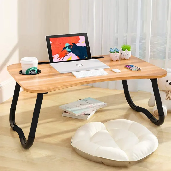 Wooden%20Gaming%20Laptop%20Table%20For%20Bed%20Foldable%20Stand%20Ergonomic%20Portable%20Drawing%20Notebook%20Reading%20Food%20Breakfast%20Serving%20With%20Inbuild%20Tablet%20And%20Cup%20Holder%20Slots%20Couch%20Black%20Brown%20Pink%20Yellow%20Green%20White%20Blue%20Azam%20Sons%20-%20Image%202