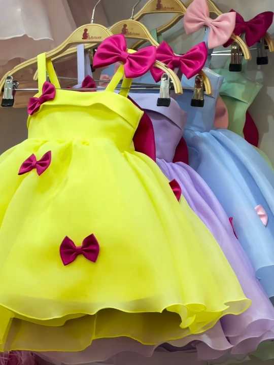 zeeniastic bow frock for baby girls from 1-10 years in multicolor
