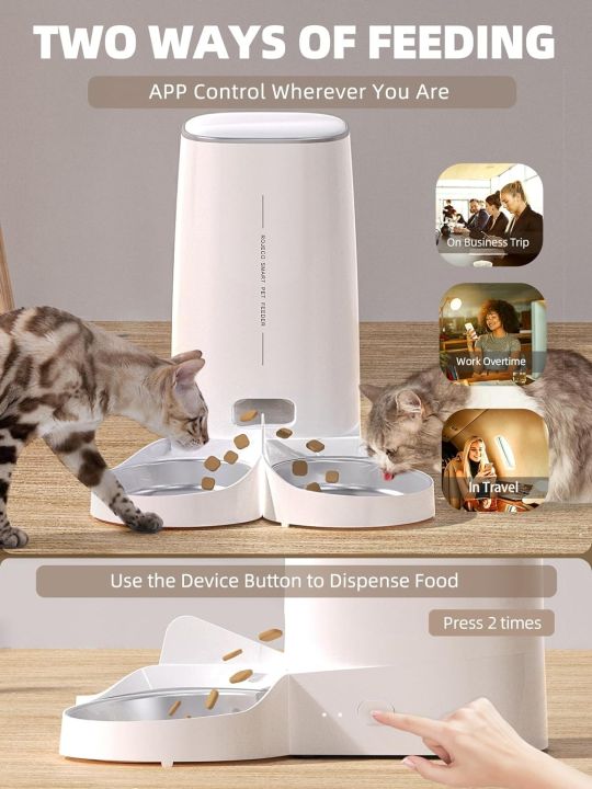 ROJECO%20Automatic%20Cat%20Feeders%20for%202%20Cats,%204L%20Cat%20Food%20Dispenser%20with%20APP%20Control,%20Double%20Stainless%20Steel%20Bowls,%20Dual%20Power%20Supply%20and%20Low%20Food%20Alarms,%202.4GHz%20Wi-Fi%20Enabled%20Pet%20Feeder%20for%20Cats%20and%20Dogs%20-%20Image%205
