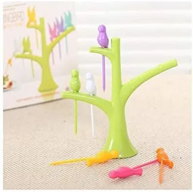 Plastic%20Fruit%20Fork%20Set%20with%20Stand,%206-Pieces,%20Multicolour%20-%20Image%202